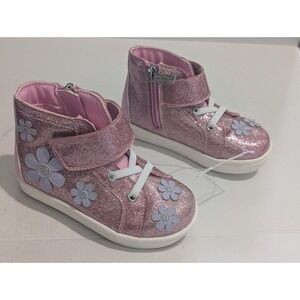Jessica Simpson Sadie Pink Sparkle Flower High Top Girls Shoes JES632T